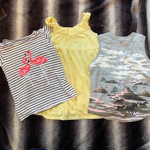 Bundle of Kids’ Dress, Flutter-Sleeved Shirt, and Tank Top, Sizes 6 to 7 and 7